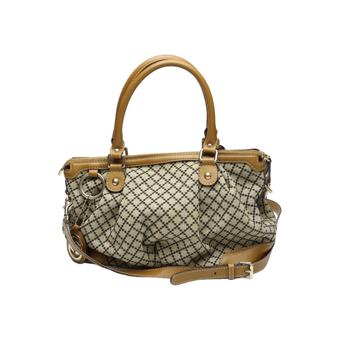 GUCCI Tote Bag 247902 canvas Beige x brown 2WAYShoulder Bag Diamante Women Used Authentic