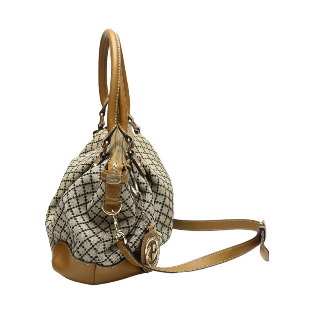 GUCCI Tote Bag 247902 canvas Beige x brown 2WAYShoulder Bag Diamante Women Used Authentic