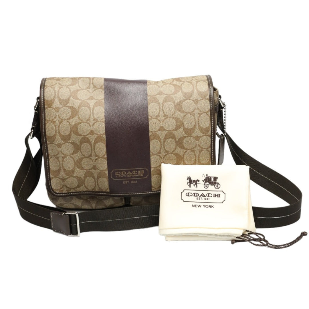 COACH Shoulder Bag F70432 PVC / leather Brown Messenger bag Signature Women Used Authentic