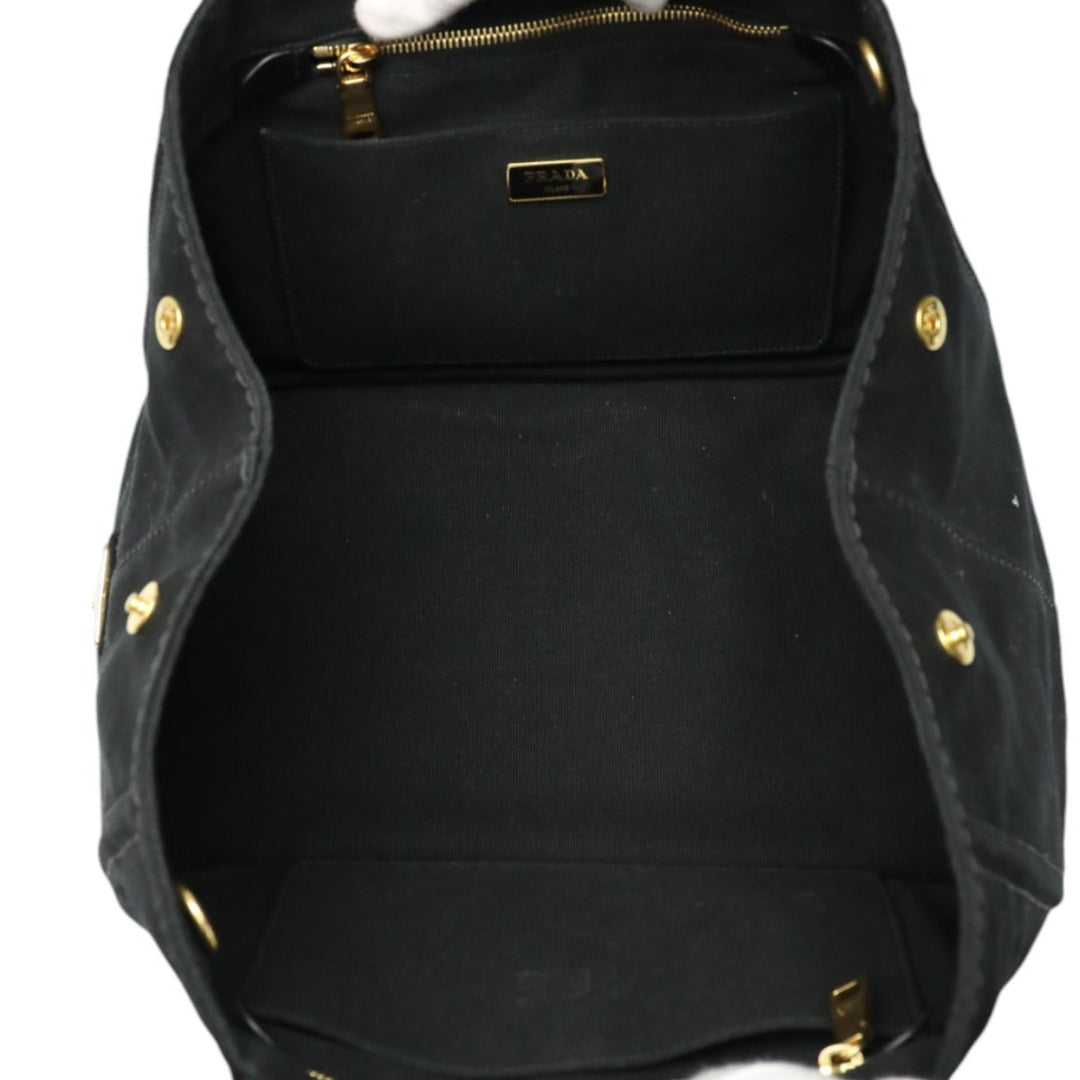 PRADA Tote Bag 1BG642 canvas black 2WAY bag Shoulder Bag Kanapa GM Women Used Authentic