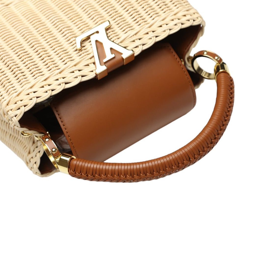 LOUIS VUITTON Shoulder Bag M22173 Leather, Rattan Brown x beige Capusine BB Leather x Rattan Women Used Authentic