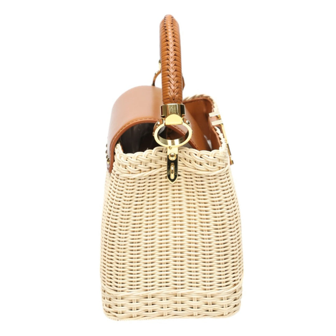 LOUIS VUITTON Shoulder Bag M22173 Leather, Rattan Brown x beige Capusine BB Leather x Rattan Women Used Authentic