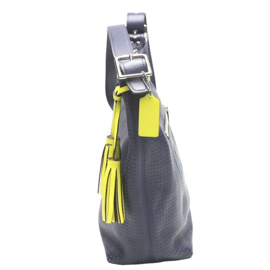 COACH Shoulder Bag F22762 leather Navy Shoulder Bag fringe Crossbody Women Used Authentic