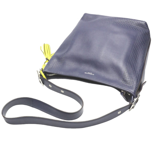 COACH Shoulder Bag F22762 leather Navy Shoulder Bag fringe Crossbody Women Used Authentic