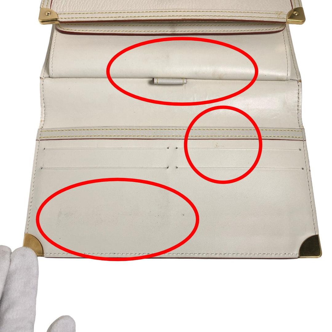 LOUIS VUITTON Long Wallet Purse M91839 Goat leather white Suhali/Bron Porte Tresor International