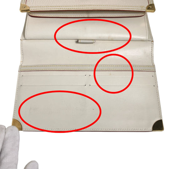 LOUIS VUITTON Long Wallet Purse M91839 Goat leather white Suhali/Bron Porte Tresor International