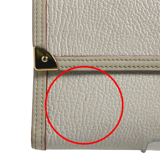 LOUIS VUITTON Long Wallet Purse M91839 Goat leather white Suhali/Bron Porte Tresor International