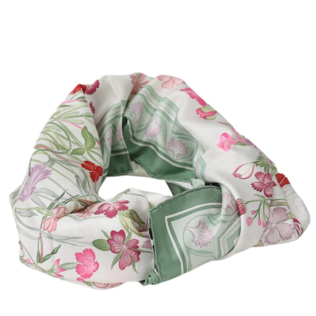 HERMES scarf silk green scarf flour wild carnations and dianthus Women Used Authentic