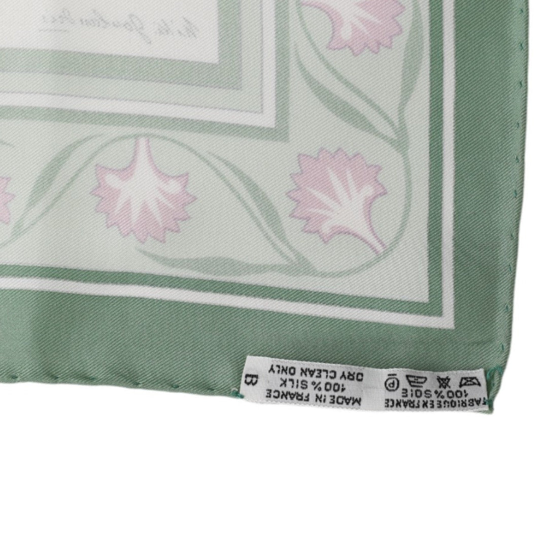 HERMES scarf silk green scarf flour wild carnations and dianthus Women Used Authentic