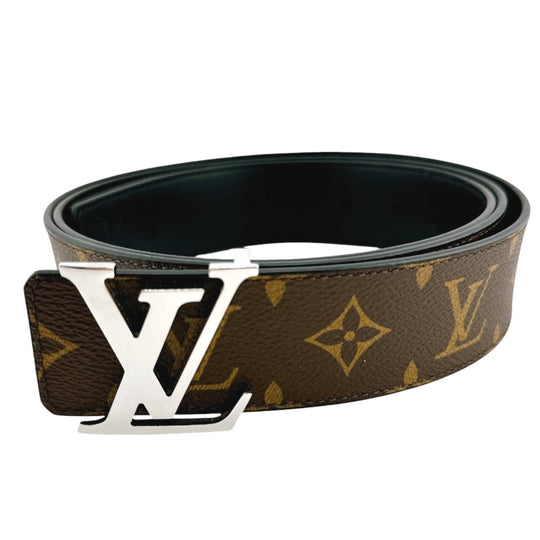 LOUIS VUITTON belt M9821 Calfskin Brown reverse Monogram Saintur Initial mens 44 Used Authentic