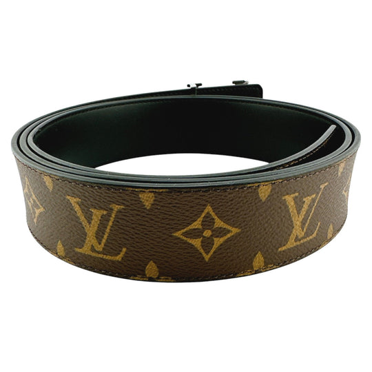 LOUIS VUITTON belt M9821 Calfskin Brown reverse Monogram Saintur Initial mens 44 Used Authentic