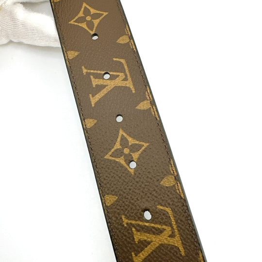 LOUIS VUITTON belt M9821 Calfskin Brown reverse Monogram Saintur Initial mens 44 Used Authentic