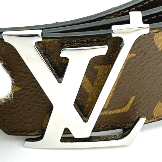LOUIS VUITTON belt M9821 Calfskin Brown reverse Monogram Saintur Initial mens 44 Used Authentic