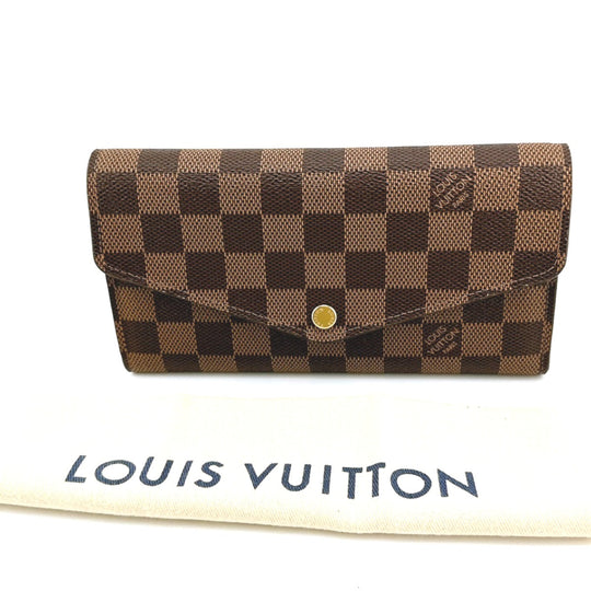 LOUIS VUITTON Long Wallet Purse N63209 Damier canvas Ebene Zip Around Damier Portefeuille Sara Women Used Authentic