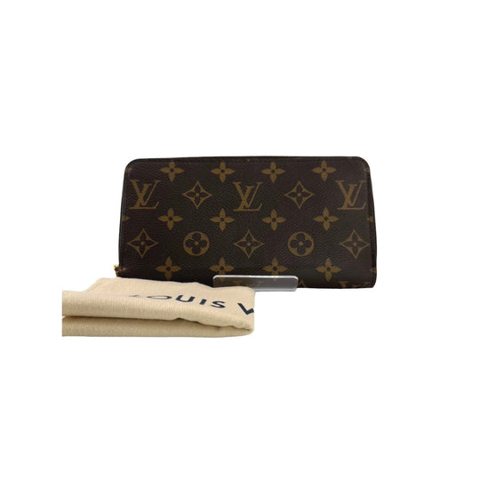 LOUIS VUITTON Long Wallet Purse M41895 Monogram canvas Brown Zip Around Monogram Fuchsia Women Used Authentic