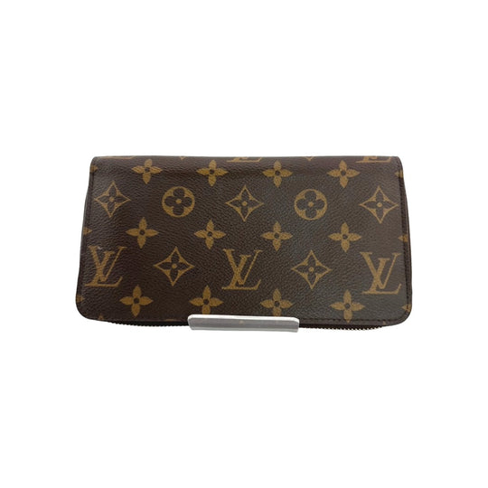 LOUIS VUITTON Long Wallet Purse M41895 Monogram canvas Brown Zip Around Monogram Fuchsia Women Used Authentic