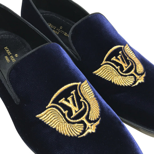 LOUIS VUITTON Dress shoes 1A32RS velvet Navy Business shoes Auteuil line mens 6M Used Authentic