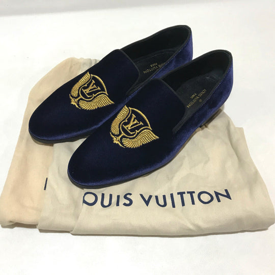 LOUIS VUITTON Dress shoes 1A32RS velvet Navy Business shoes Auteuil line mens 6M Used Authentic