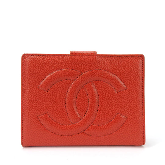 CHANEL Bifold Wallet Caviar skin Red COCO Mark