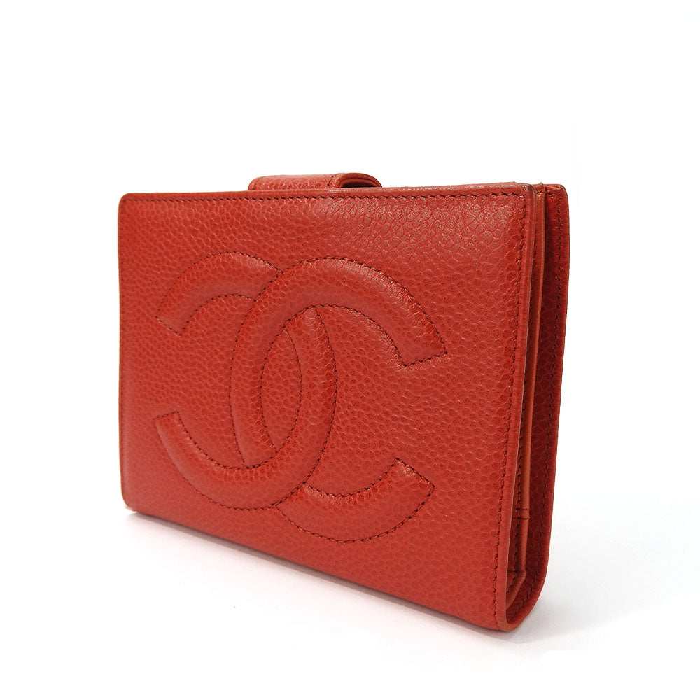 CHANEL Bifold Wallet Caviar skin Red COCO Mark