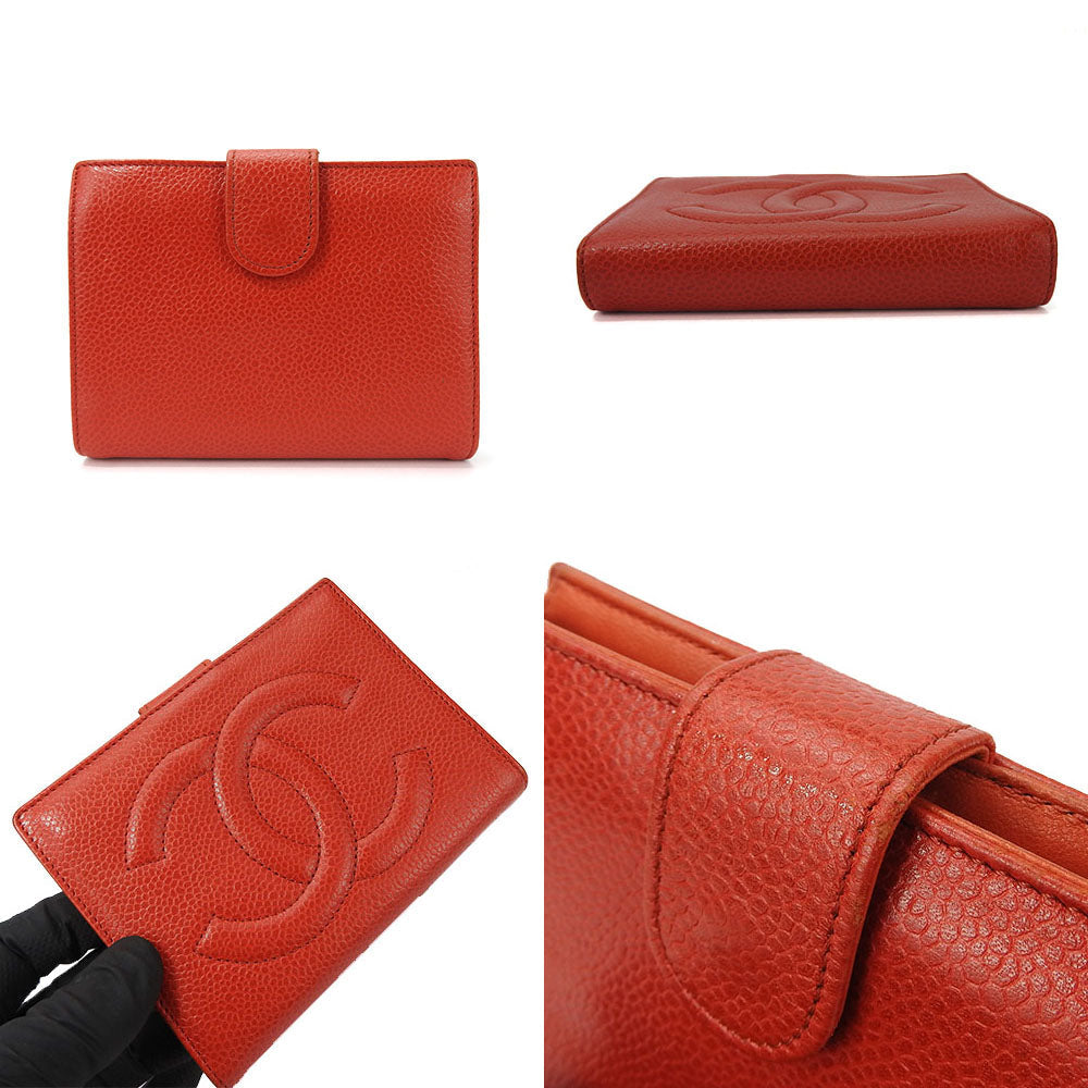 CHANEL Bifold Wallet Caviar skin Red COCO Mark
