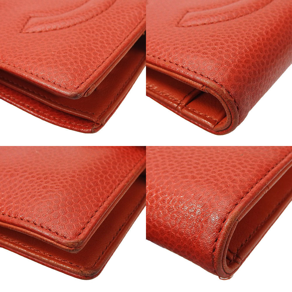 CHANEL Bifold Wallet Caviar skin Red COCO Mark