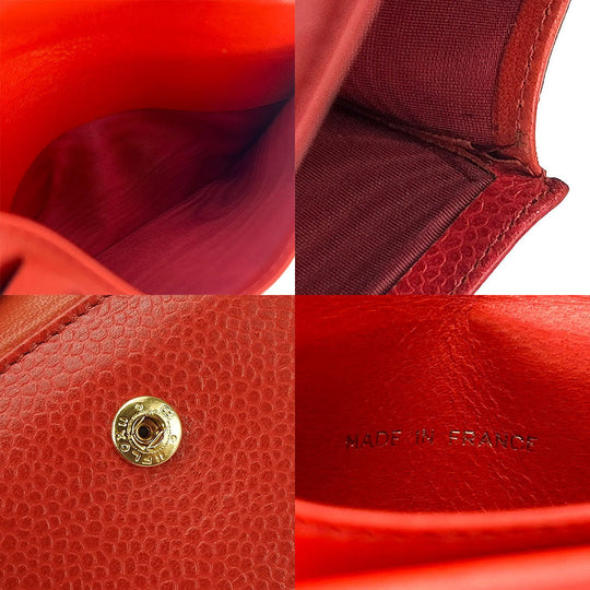 CHANEL Bifold Wallet Caviar skin Red COCO Mark