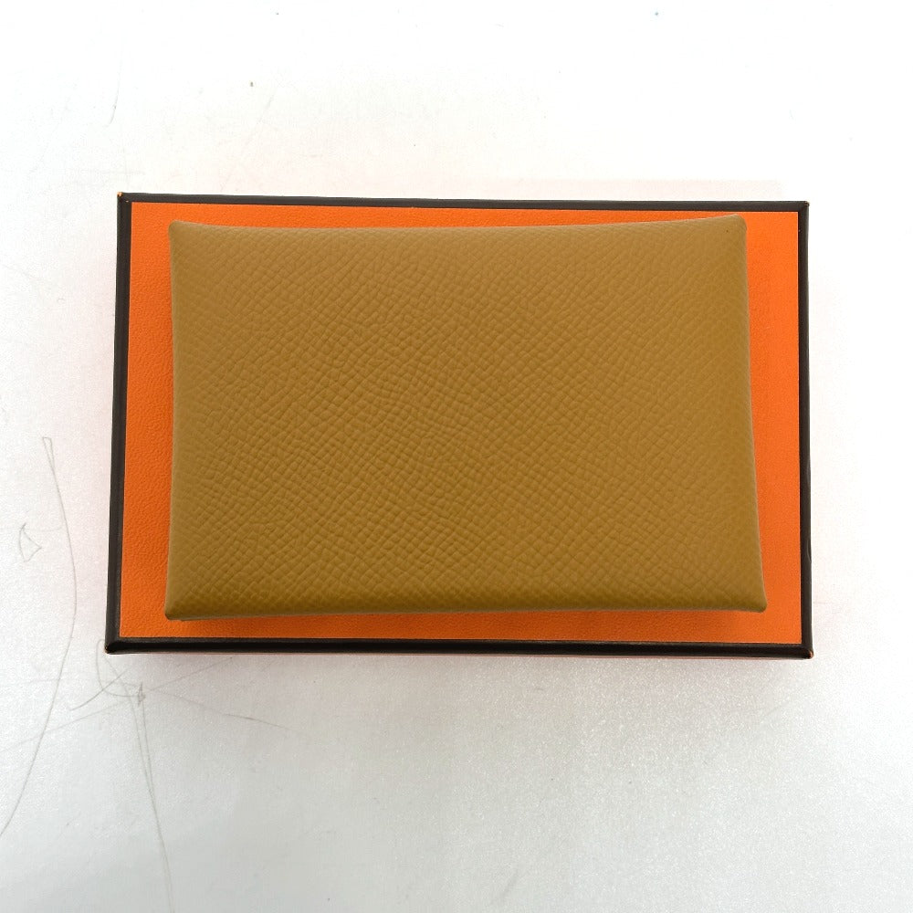HERMES Card Case Epsom Brown Calvi duo Women Used Authentic