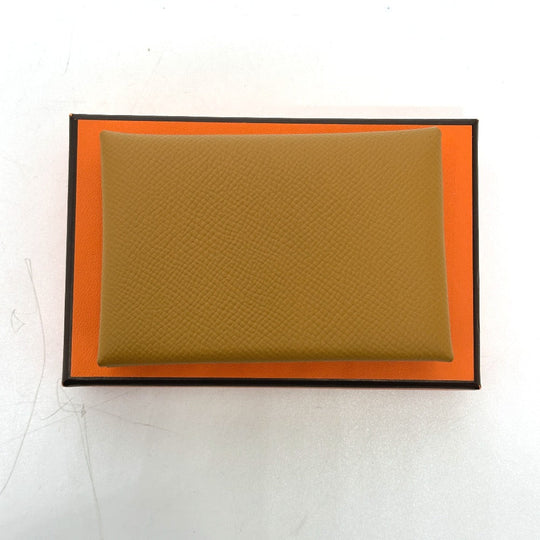 HERMES Card Case Epsom Brown Calvi duo Women Used Authentic