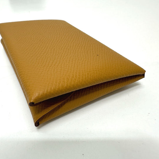 HERMES Card Case Epsom Brown Calvi duo Women Used Authentic