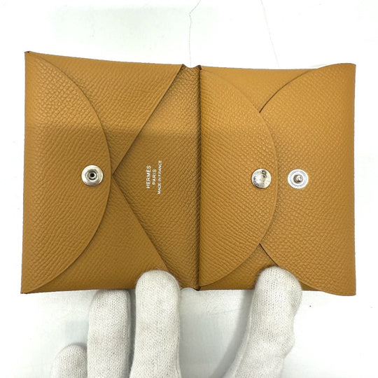 HERMES Card Case Epsom Brown Calvi duo Women Used Authentic