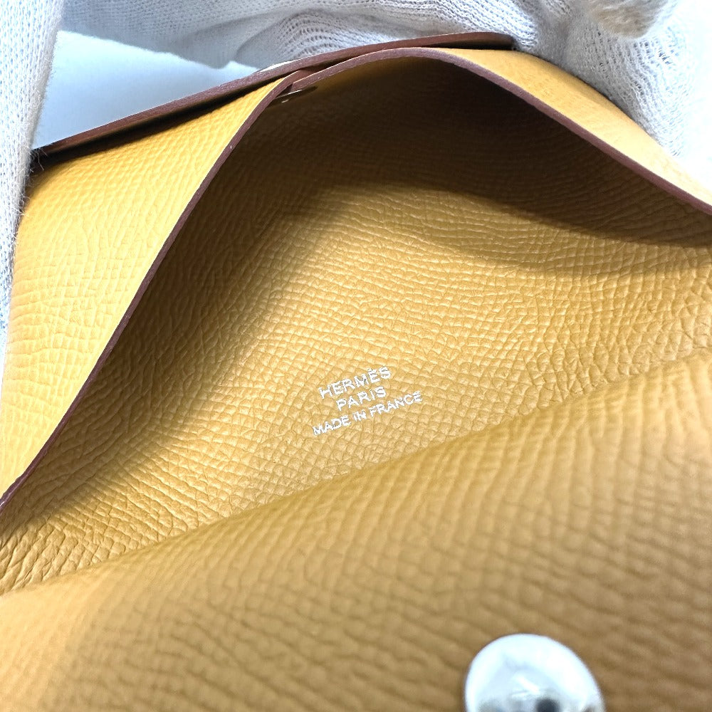 HERMES Card Case Epsom Brown Calvi duo Women Used Authentic