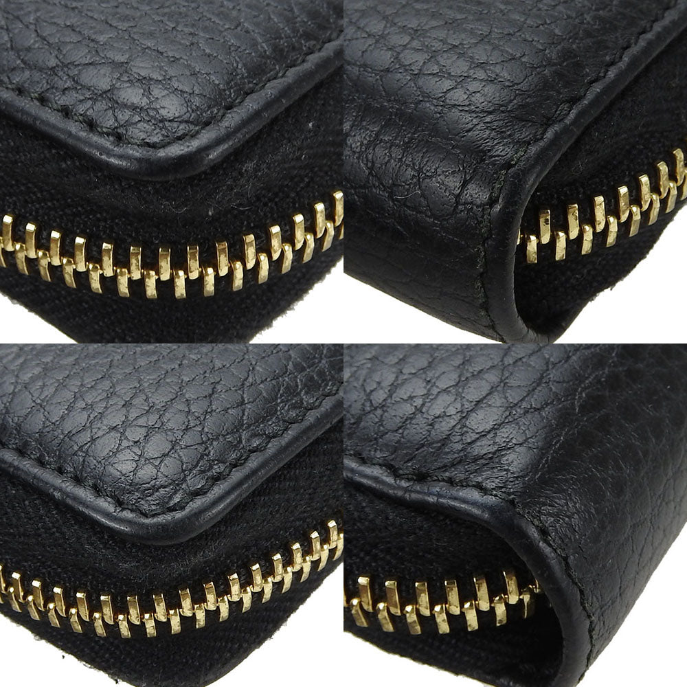 GUCCI Long Wallet Purse 456117 leather black GG Marmont Zip Around Women Used Authentic