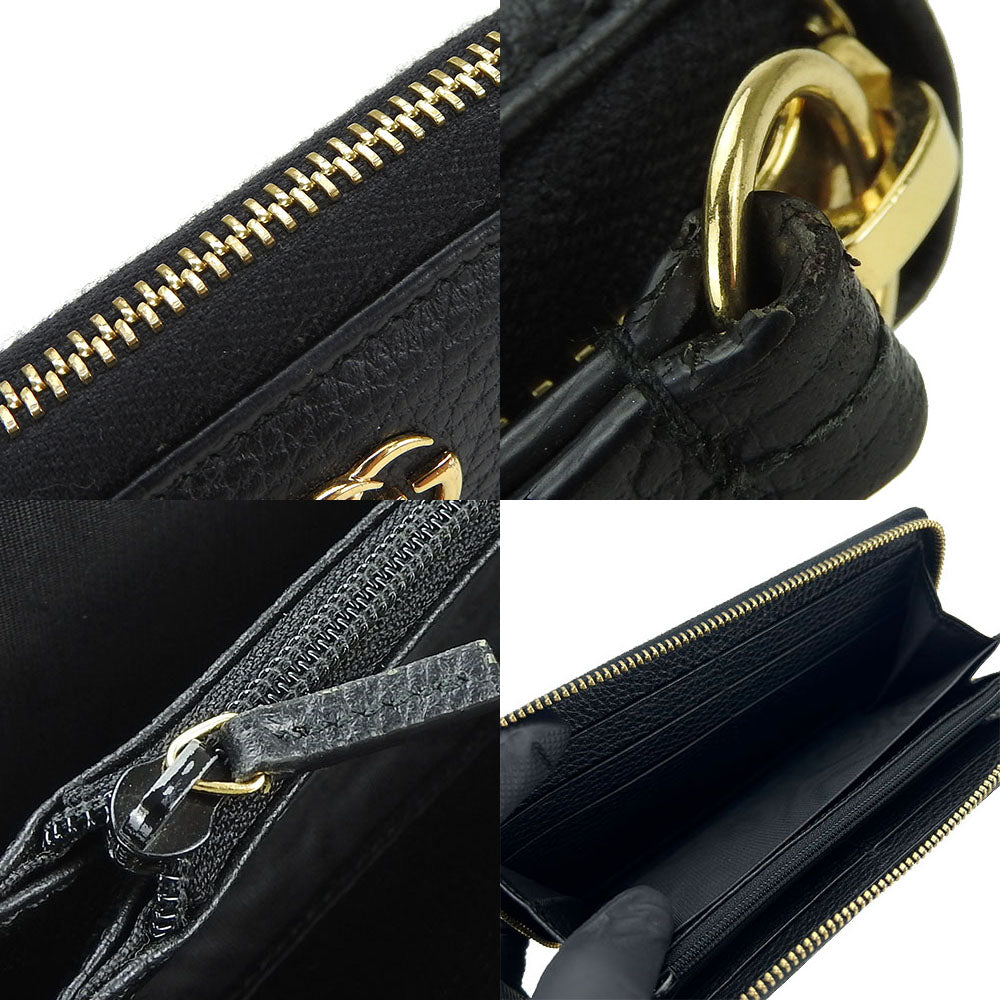 GUCCI Long Wallet Purse 456117 leather black GG Marmont Zip Around Women Used Authentic
