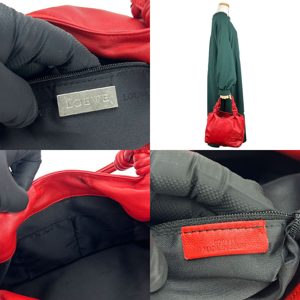 LOEWE Handbag leather Red Women Used Authentic