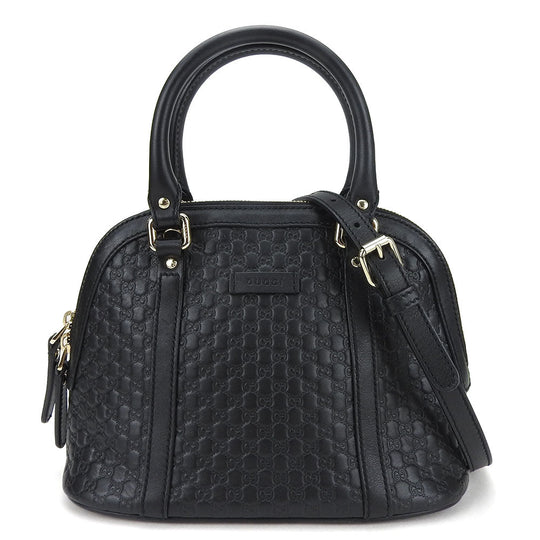 GUCCI Handbag leather black Micro Guccisima Women Used Authentic
