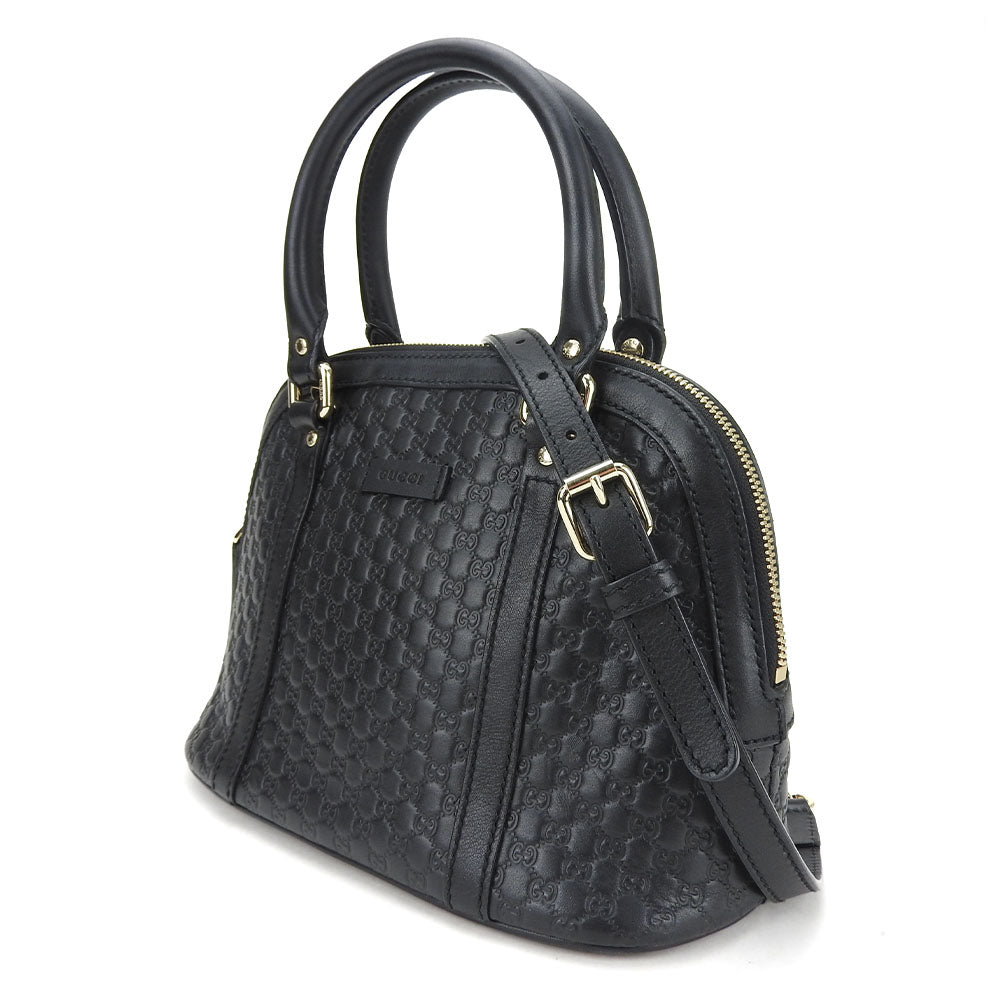 GUCCI Handbag leather black Micro Guccisima Women Used Authentic