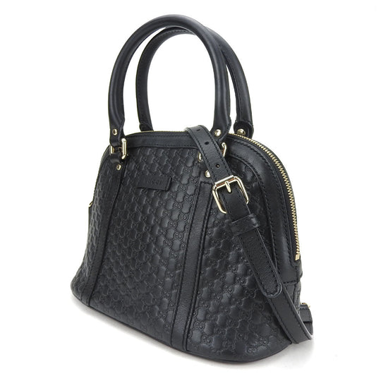 GUCCI Handbag leather black Micro Guccisima Women Used Authentic