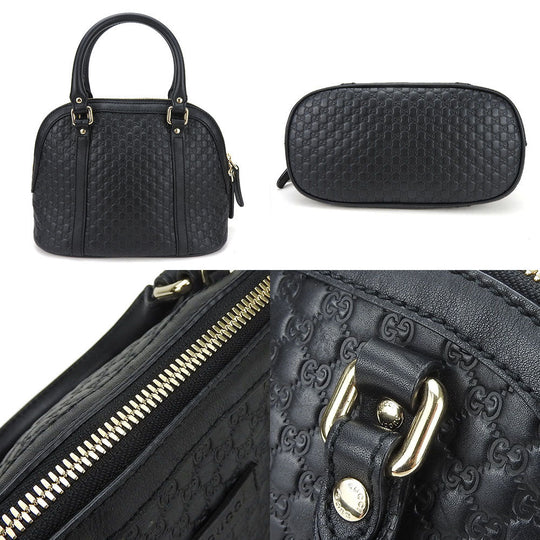 GUCCI Handbag leather black Micro Guccisima Women Used Authentic