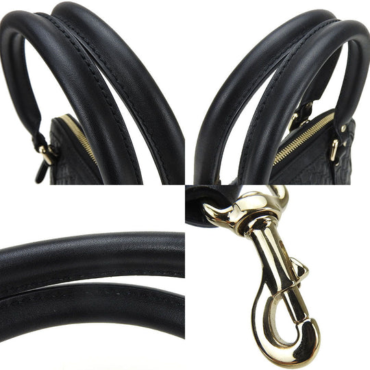 GUCCI Handbag leather black Micro Guccisima Women Used Authentic