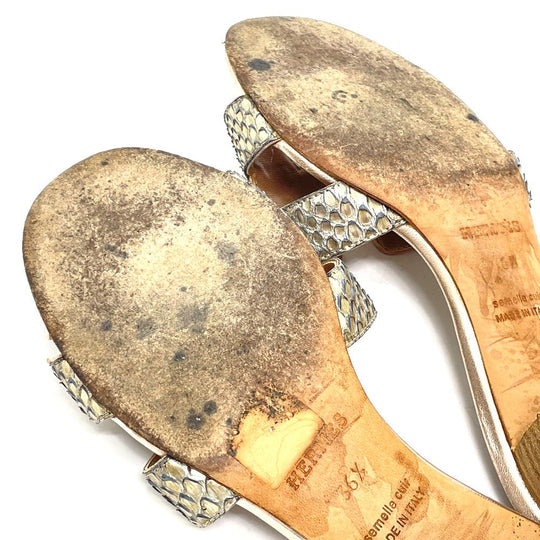 HERMES Sandals leather Beige type H motif Oasis Oasis Women 36.5 Used Authentic