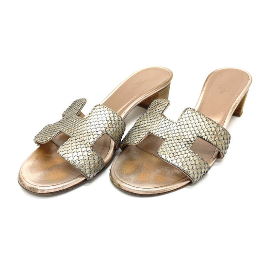 HERMES Sandals leather Beige type H motif Oasis Oasis Women 36.5 Used Authentic