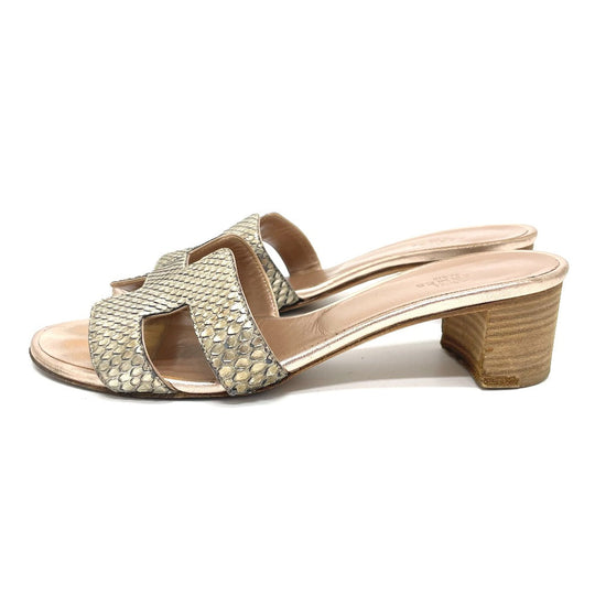 HERMES Sandals leather Beige type H motif Oasis Oasis Women 36.5 Used Authentic