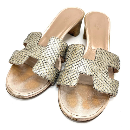 HERMES Sandals leather Beige type H motif Oasis Oasis Women 36.5 Used Authentic