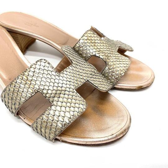 HERMES Sandals leather Beige type H motif Oasis Oasis Women 36.5 Used Authentic