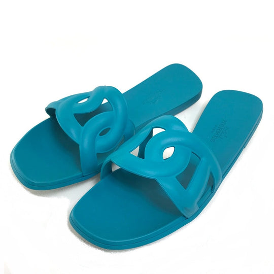 HERMES Sandals rubber blue Petanco flat Aloha Chene Dunkle Women 36 Used Authentic