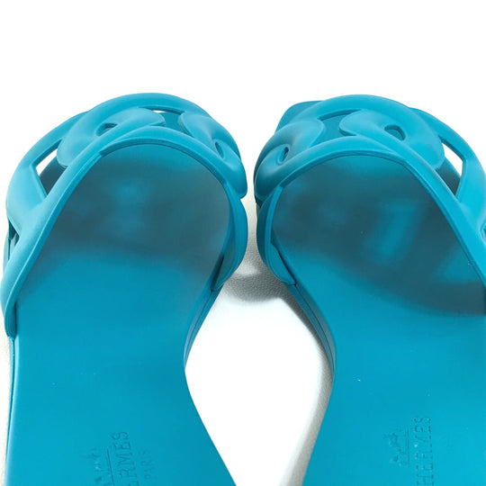 HERMES Sandals rubber blue Petanco flat Aloha Chene Dunkle Women 36 Used Authentic