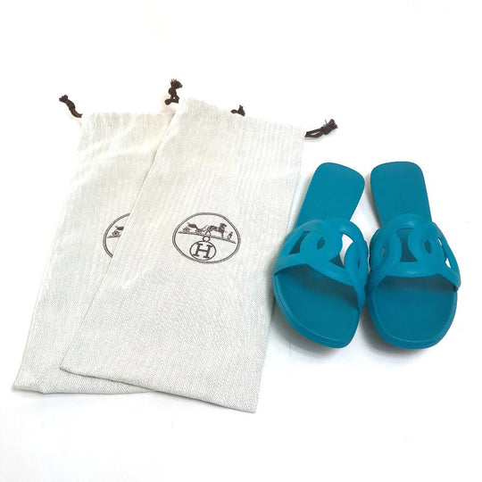 HERMES Sandals rubber blue Petanco flat Aloha Chene Dunkle Women 36 Used Authentic