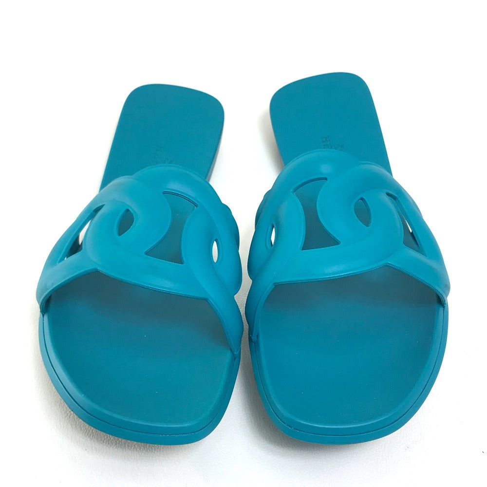 HERMES Sandals rubber blue Petanco flat Aloha Chene Dunkle Women 36 Used Authentic