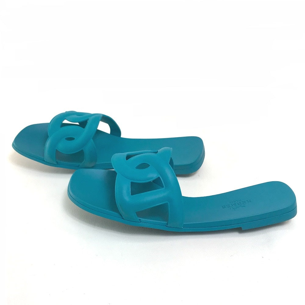 HERMES Sandals rubber blue Petanco flat Aloha Chene Dunkle Women 36 Used Authentic